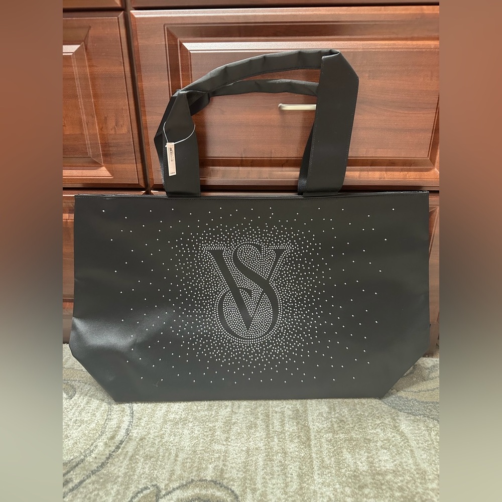 NWT Victoria's Secret Black Tote with Rhinestone Silver Accents